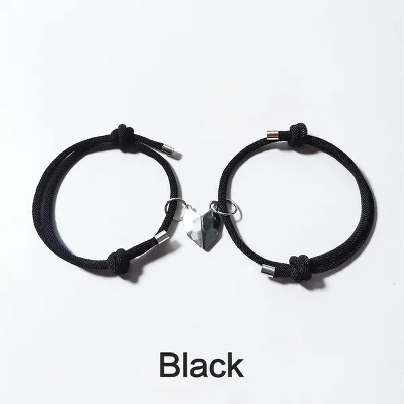 1/2Pairs DIY of Couple Bracelets Friendship Rope Couple Magnetic Bracelet Lover Jewelry for Anniversary Valentine'S Day Wedding Graduation Girlfriends Couple Gift Black and White Love Wishing Stone Couple Bracelet