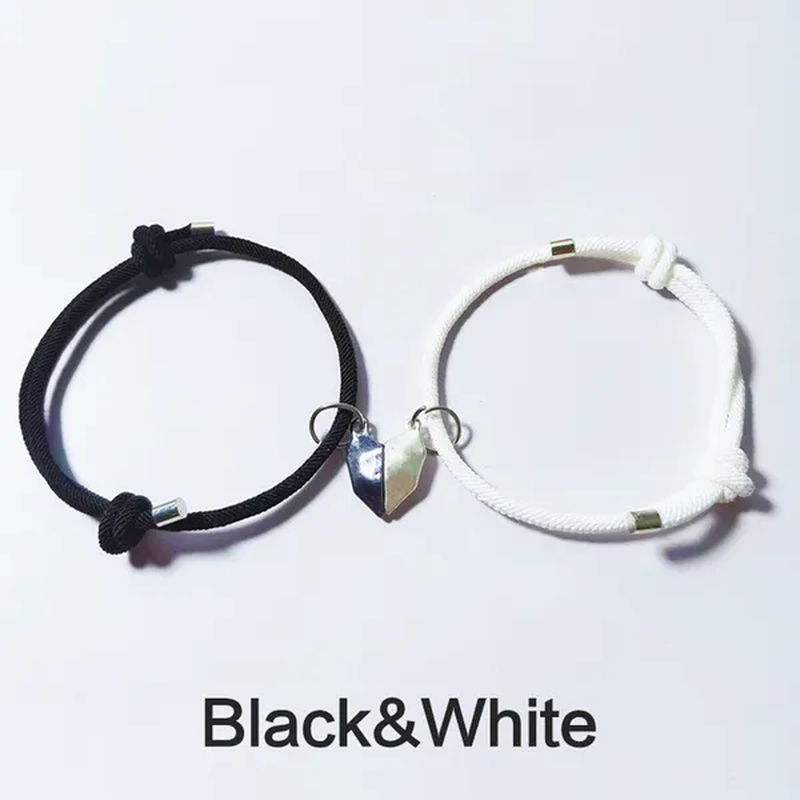 1/2Pairs DIY of Couple Bracelets Friendship Rope Couple Magnetic Bracelet Lover Jewelry for Anniversary Valentine'S Day Wedding Graduation Girlfriends Couple Gift Black and White Love Wishing Stone Couple Bracelet