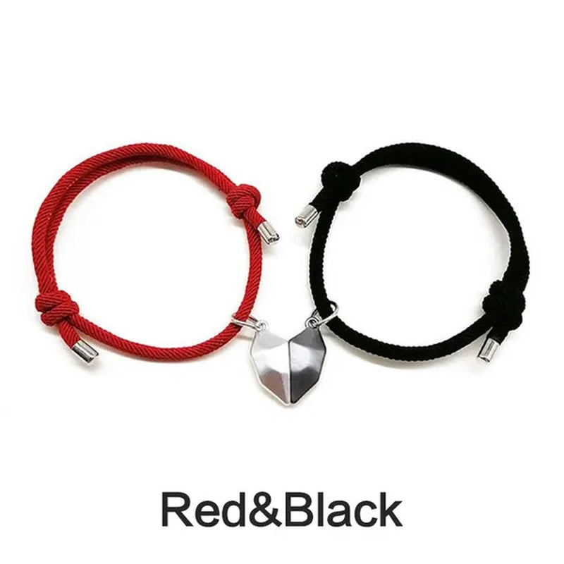 1/2Pairs DIY of Couple Bracelets Friendship Rope Couple Magnetic Bracelet Lover Jewelry for Anniversary Valentine'S Day Wedding Graduation Girlfriends Couple Gift Black and White Love Wishing Stone Couple Bracelet