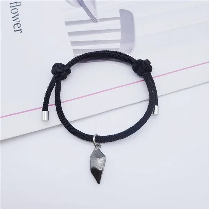 1/2Pairs DIY of Couple Bracelets Friendship Rope Couple Magnetic Bracelet Lover Jewelry for Anniversary Valentine'S Day Wedding Graduation Girlfriends Couple Gift Black and White Love Wishing Stone Couple Bracelet