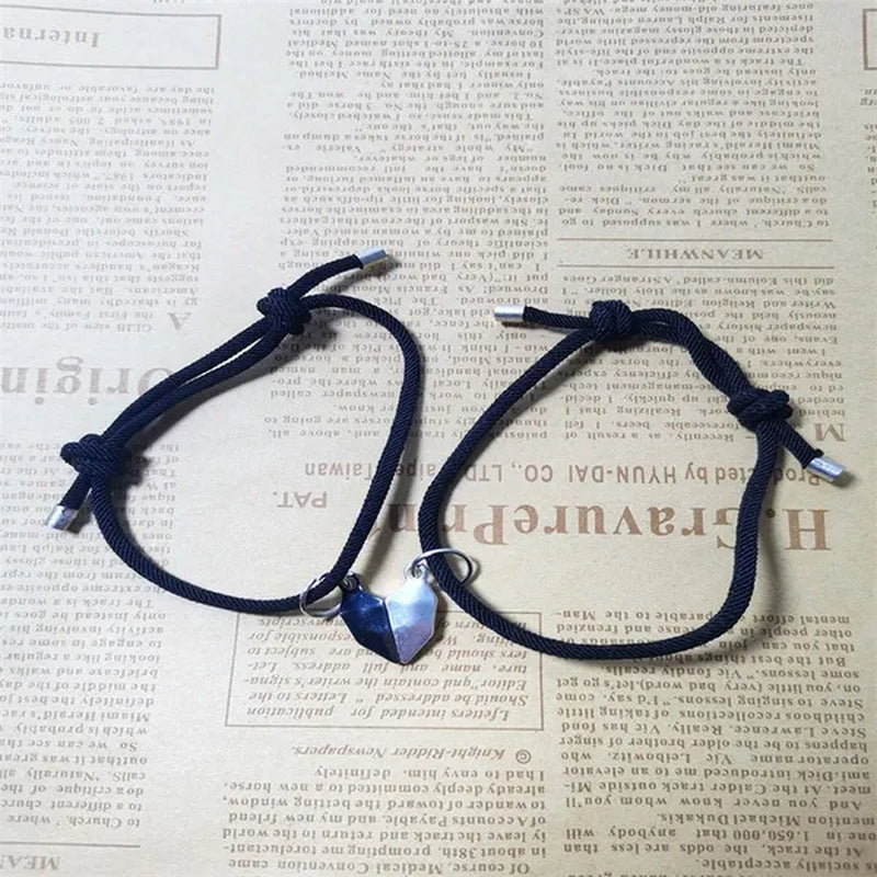 1/2Pairs DIY of Couple Bracelets Friendship Rope Couple Magnetic Bracelet Lover Jewelry for Anniversary Valentine'S Day Wedding Graduation Girlfriends Couple Gift Black and White Love Wishing Stone Couple Bracelet