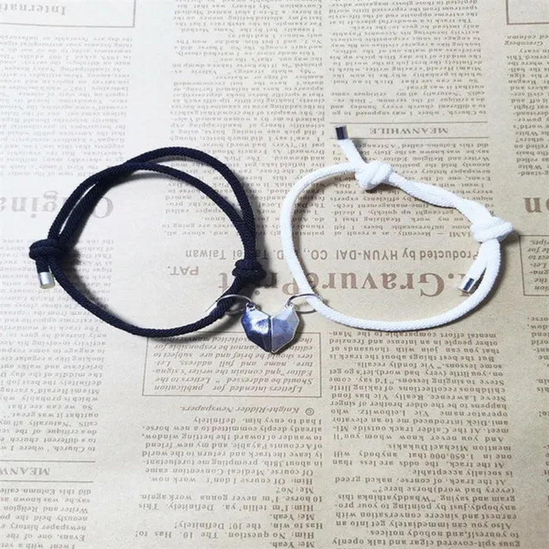 1/2Pairs DIY of Couple Bracelets Friendship Rope Couple Magnetic Bracelet Lover Jewelry for Anniversary Valentine'S Day Wedding Graduation Girlfriends Couple Gift Black and White Love Wishing Stone Couple Bracelet