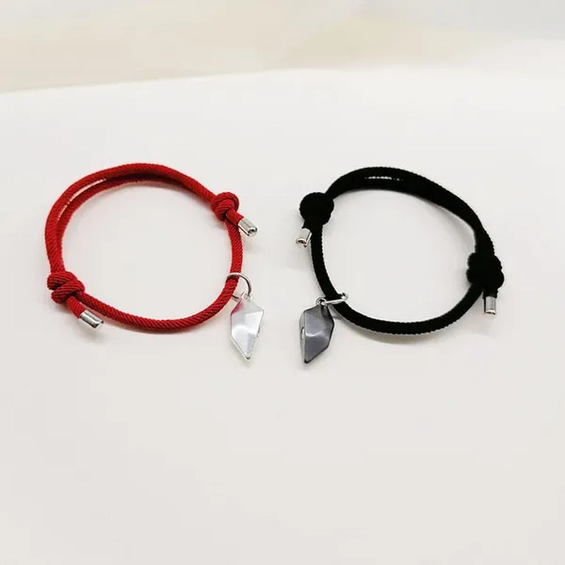 1/2Pairs DIY of Couple Bracelets Friendship Rope Couple Magnetic Bracelet Lover Jewelry for Anniversary Valentine'S Day Wedding Graduation Girlfriends Couple Gift Black and White Love Wishing Stone Couple Bracelet