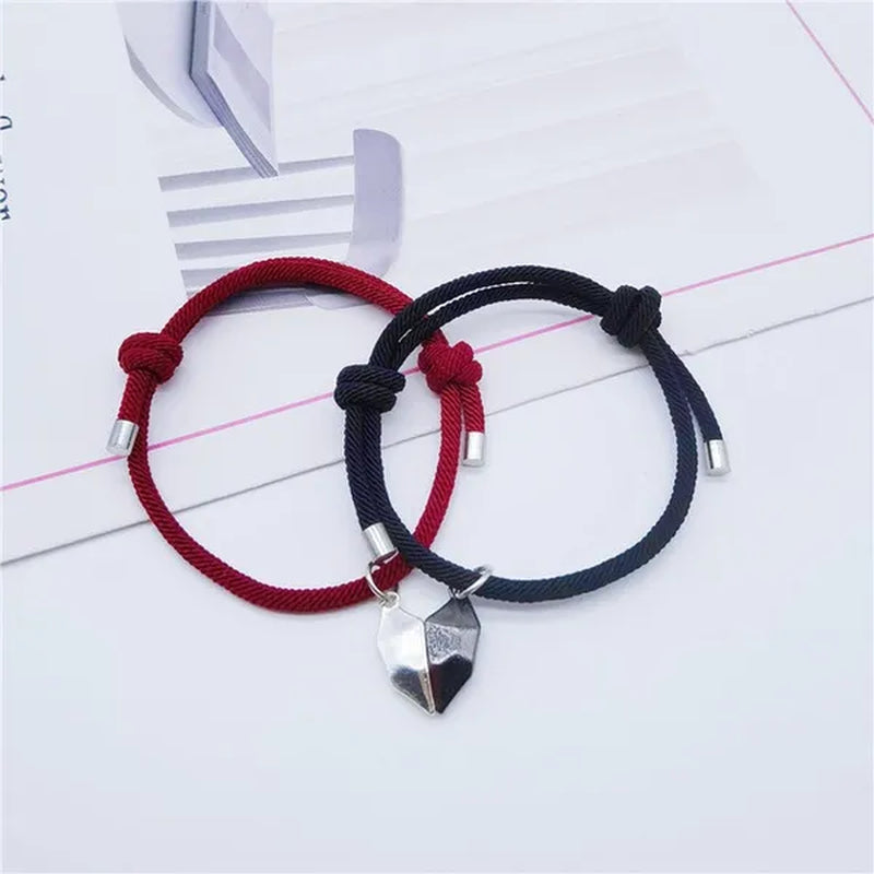 1/2Pairs DIY of Couple Bracelets Friendship Rope Couple Magnetic Bracelet Lover Jewelry for Anniversary Valentine'S Day Wedding Graduation Girlfriends Couple Gift Black and White Love Wishing Stone Couple Bracelet