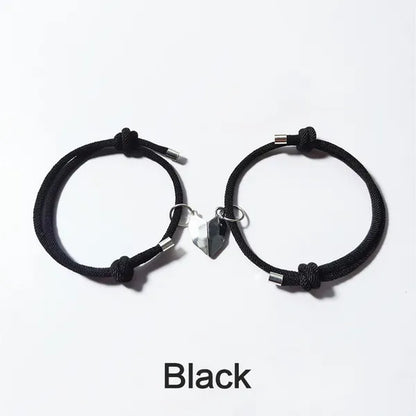 1/2Pairs DIY of Couple Bracelets Friendship Rope Couple Magnetic Bracelet Lover Jewelry for Anniversary Valentine'S Day Wedding Graduation Girlfriends Couple Gift Black and White Love Wishing Stone Couple Bracelet