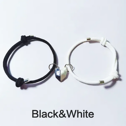 1/2Pairs DIY of Couple Bracelets Friendship Rope Couple Magnetic Bracelet Lover Jewelry for Anniversary Valentine'S Day Wedding Graduation Girlfriends Couple Gift Black and White Love Wishing Stone Couple Bracelet