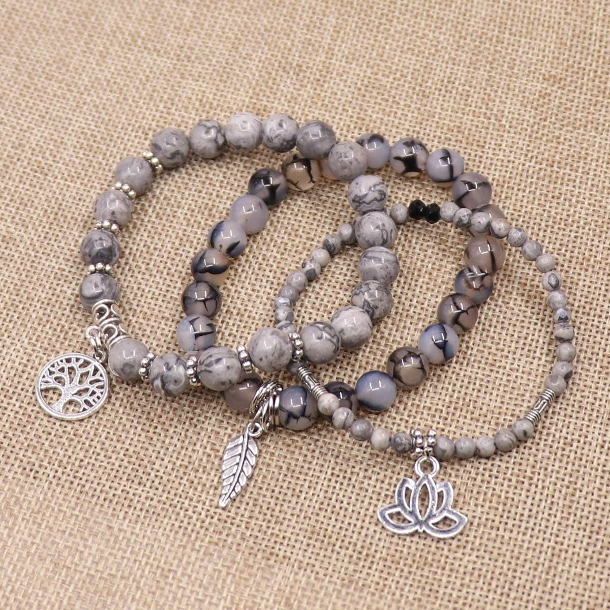 Pulseras de piedras curativas con Árbol de la Vida